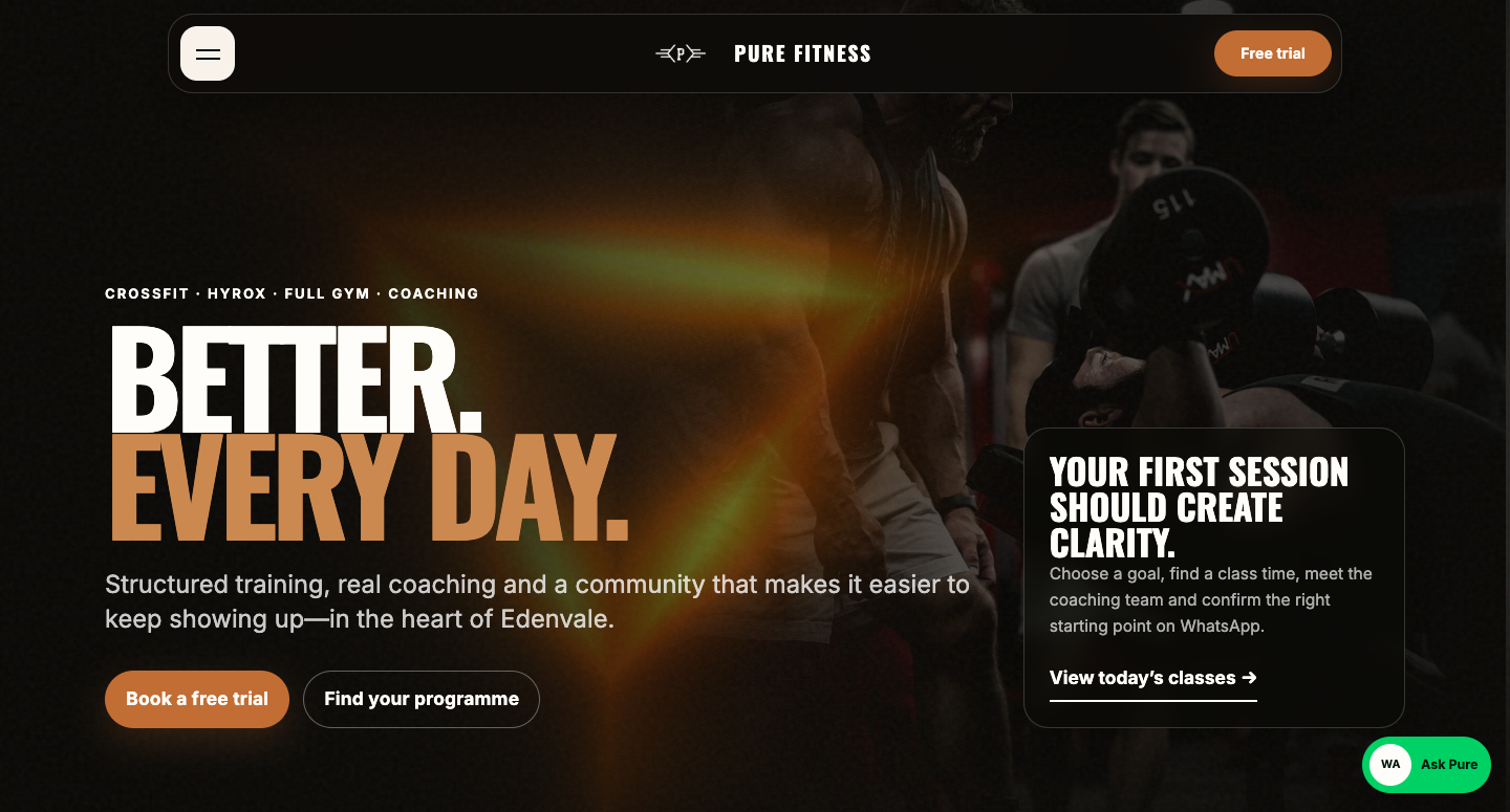 Full Pure Fitness homepage preview