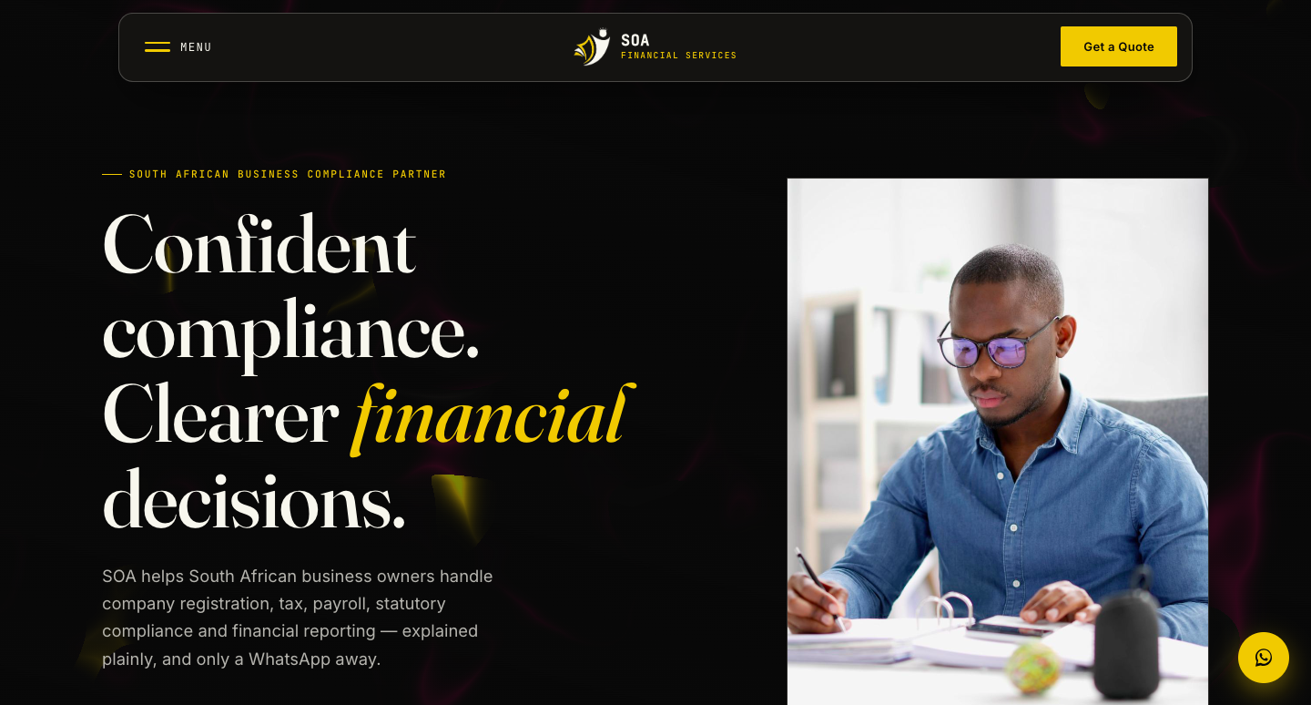 Full SOA Financial Services homepage preview