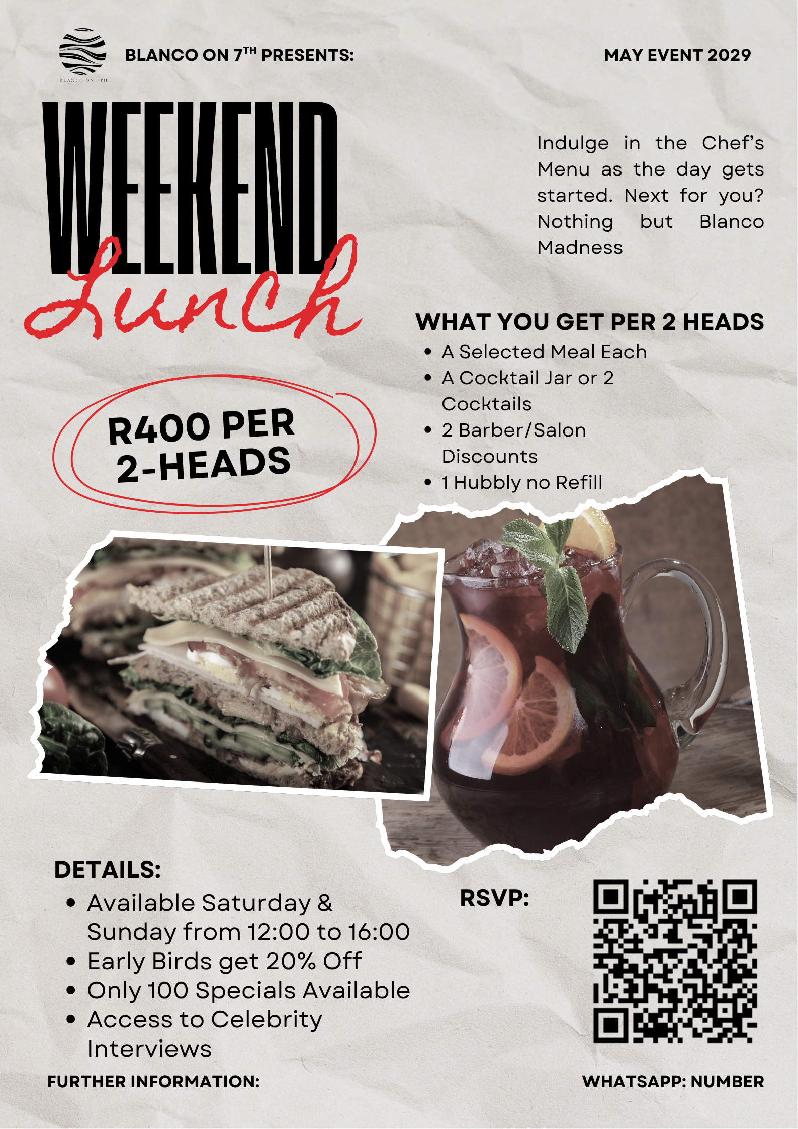 Blanco Weekend Lunch experience poster