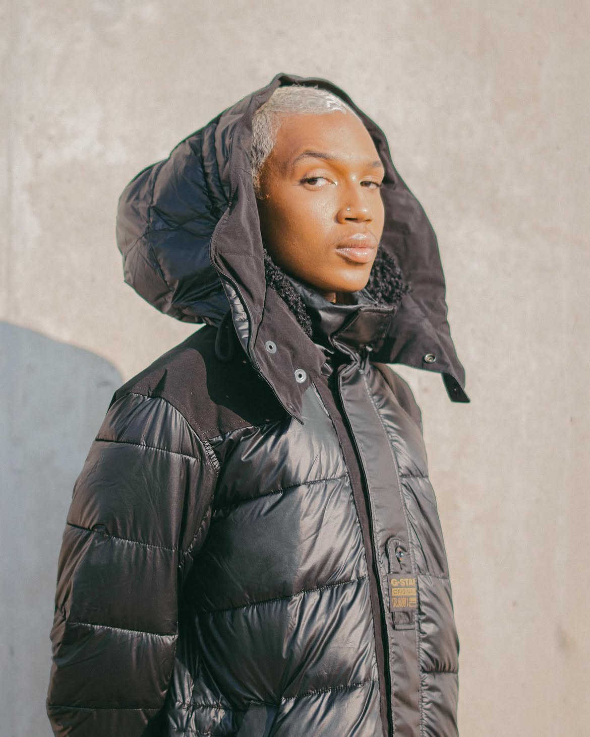 Editorial G-Star campaign portrait of Nkuley